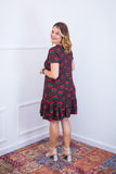Vestido com Babado Gola V e Manga Curta Verona BF
