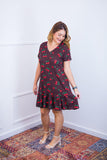 Vestido com Babado Gola V e Manga Curta Verona BF