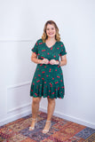 Vestido com Babado Gola V e Manga Curta Verona BF