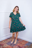 Vestido com Babado Gola V e Manga Curta Verona BF