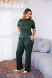 Conjunto Elizabeth - Calça Pantalona em Malha Canelada