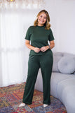 Conjunto Elizabeth - Calça Pantalona em Malha Canelada