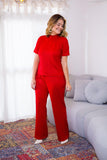 Conjunto Elizabeth - Calça Pantalona em Malha Canelada