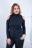 Blusa Malha Canelada com Recortes nos Ombros - Amelie