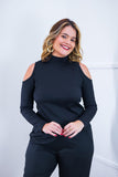 Blusa Malha Canelada com Recortes nos Ombros - Amelie