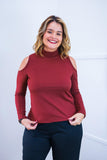 Blusa Malha Canelada com Recortes nos Ombros - Amelie