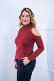 Blusa Malha Canelada com Recortes nos Ombros - Amelie