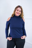 Blusa Malha Canelada com Recortes nos Ombros - Amelie