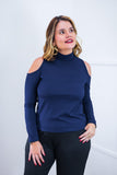 Blusa Malha Canelada com Recortes nos Ombros - Amelie