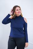 Blusa Malha Canelada com Recortes nos Ombros - Amelie