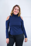 Blusa Malha Canelada com Recortes nos Ombros - Amelie