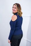 Blusa Malha Canelada com Recortes nos Ombros - Amelie