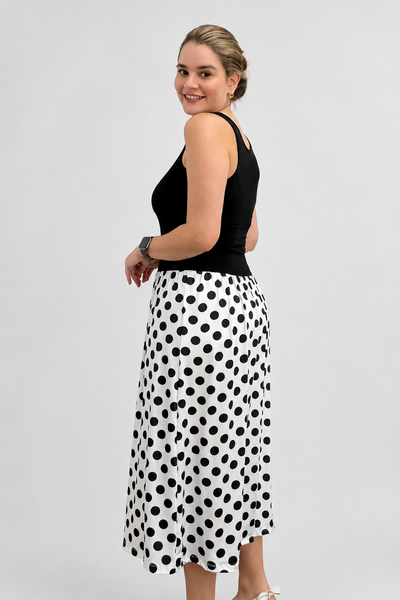 Vestido Paris Midi Regata com Saia Ampla em Poá - Estilo Parisiense