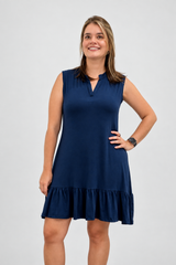 Vestido Provence Evasê com Gola Padre em Viscolycra