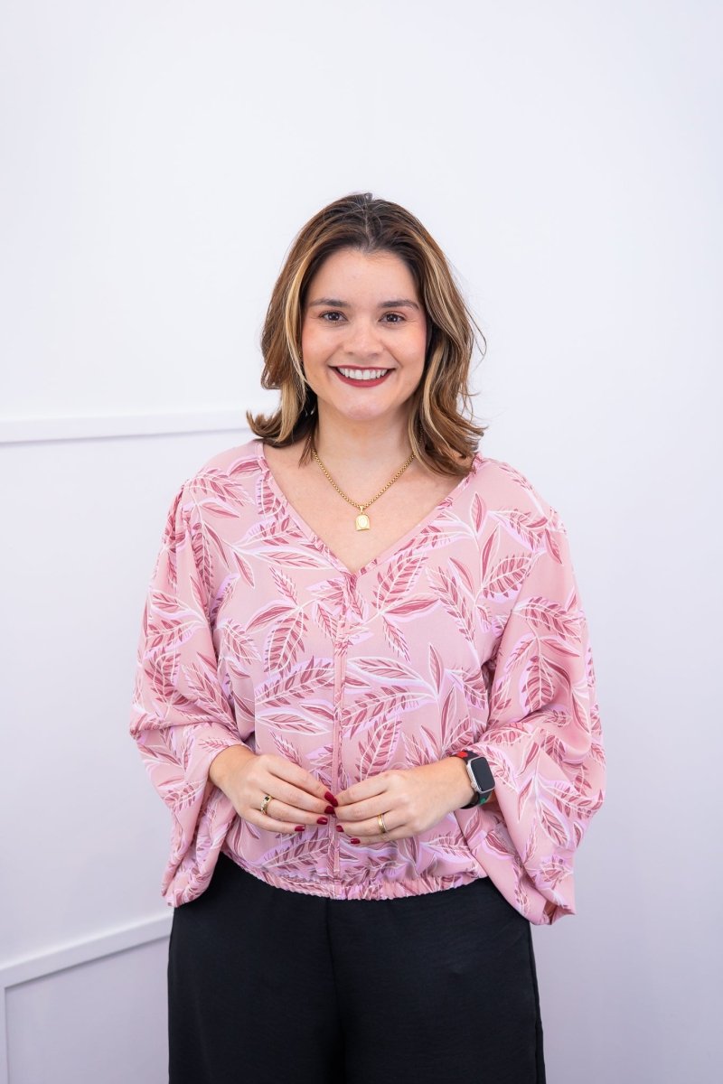 Blusa Bela - Manga Flare com Decote V em Crepe - Naguirre Shop