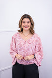 Blusa Bela - Manga Flare com Decote V em Crepe - Naguirre Shop