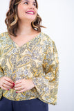 Blusa Bela - Manga Flare com Decote V em Crepe - Naguirre Shop