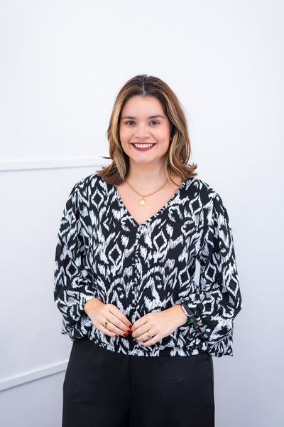 Blusa Bela - Manga Flare com Decote V em Crepe - Naguirre Shop