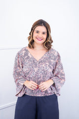Blusa Bela - Manga Flare com Decote V em Crepe - Naguirre Shop