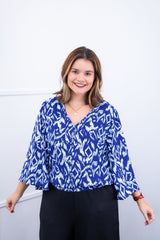 Blusa Bela - Manga Flare com Decote V em Crepe - Naguirre Shop