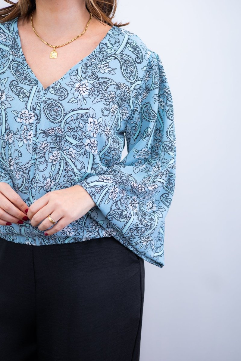 Blusa Bela - Manga Flare com Decote V em Crepe - Naguirre Shop