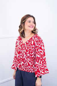 Blusa Bela - Manga Flare com Decote V em Crepe - Naguirre Shop