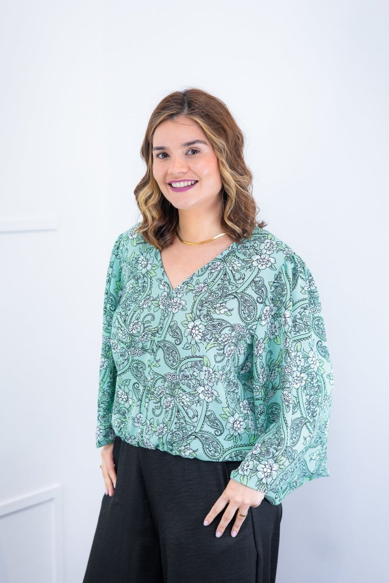 Blusa Bela - Manga Flare com Decote V em Crepe - Naguirre Shop