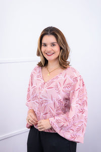 Blusa Bela - Manga Flare com Decote V em Crepe - Naguirre Shop
