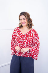 Blusa Bela - Manga Flare com Decote V em Crepe - Naguirre Shop