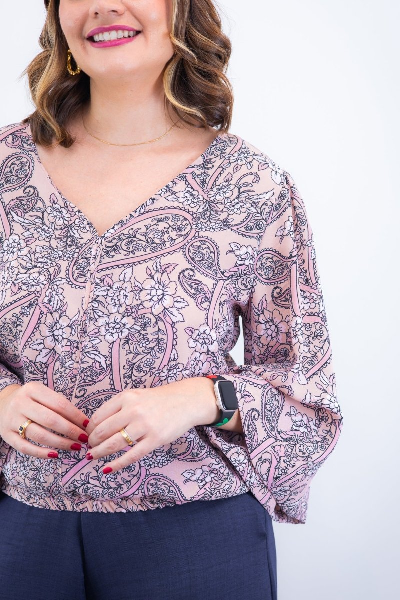 Blusa Bela - Manga Flare com Decote V em Crepe - Naguirre Shop
