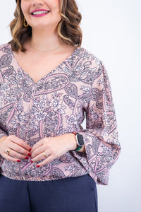 Blusa Bela - Manga Flare com Decote V em Crepe - Naguirre Shop