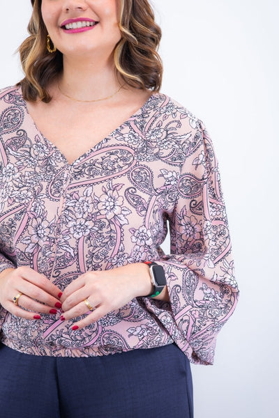 Blusa Bela - Manga Flare com Decote V em Crepe - Naguirre Shop