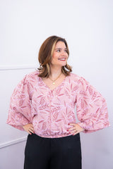 Blusa Bela - Manga Flare com Decote V em Crepe - Naguirre Shop