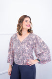 Blusa Bela - Manga Flare com Decote V em Crepe - Naguirre Shop