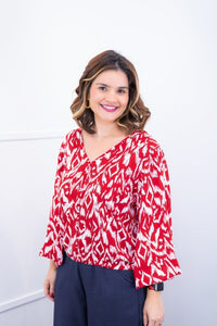 Blusa Bela - Manga Flare com Decote V em Crepe - Naguirre Shop