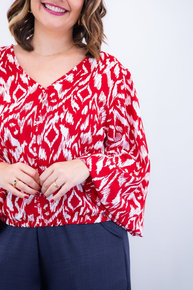 Blusa Bela - Manga Flare com Decote V em Crepe - Naguirre Shop