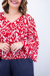 Blusa Bela - Manga Flare com Decote V em Crepe - Naguirre Shop