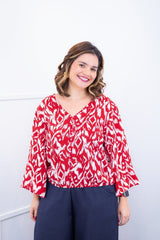 Blusa Bela - Manga Flare com Decote V em Crepe - Naguirre Shop