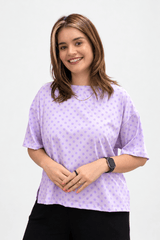 Blusa Big Clássica Estilo Urbana Lyon em malha Confort na cor Mini Poá Lavanda, foto 2 de 2