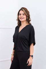 Blusa Cristina - Com Manga Morcego Gola V em Malha Confort - Naguirre Shop
