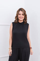 Blusa Dalila - Com Decote Franzido e Amarração na Costas em Malha Confort - Naguirre Shop