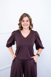 Blusa Eduarda - Gola V em Malha Confort - Naguirre Shop
