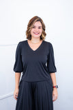 Blusa Eduarda - Gola V em Malha Confort - Naguirre Shop