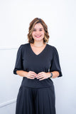 Blusa Eduarda - Gola V em Malha Confort - Naguirre Shop