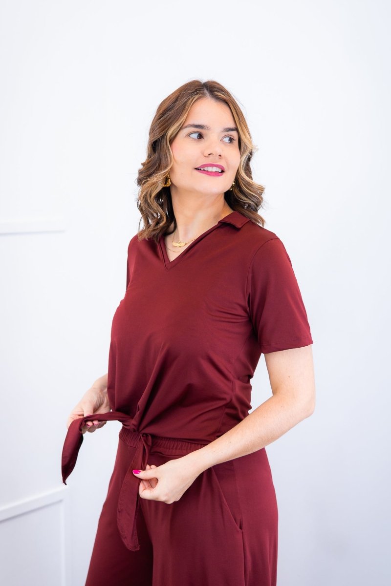 Blusa Elisa – Decote V com Amarração na Frente em Malha Confort - Naguirre Shop