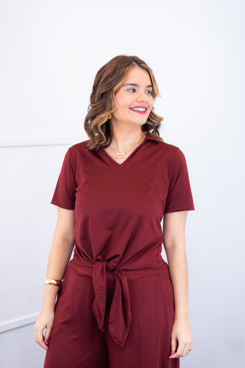 Blusa Elisa – Decote V com Amarração na Frente em Malha Confort - Naguirre Shop