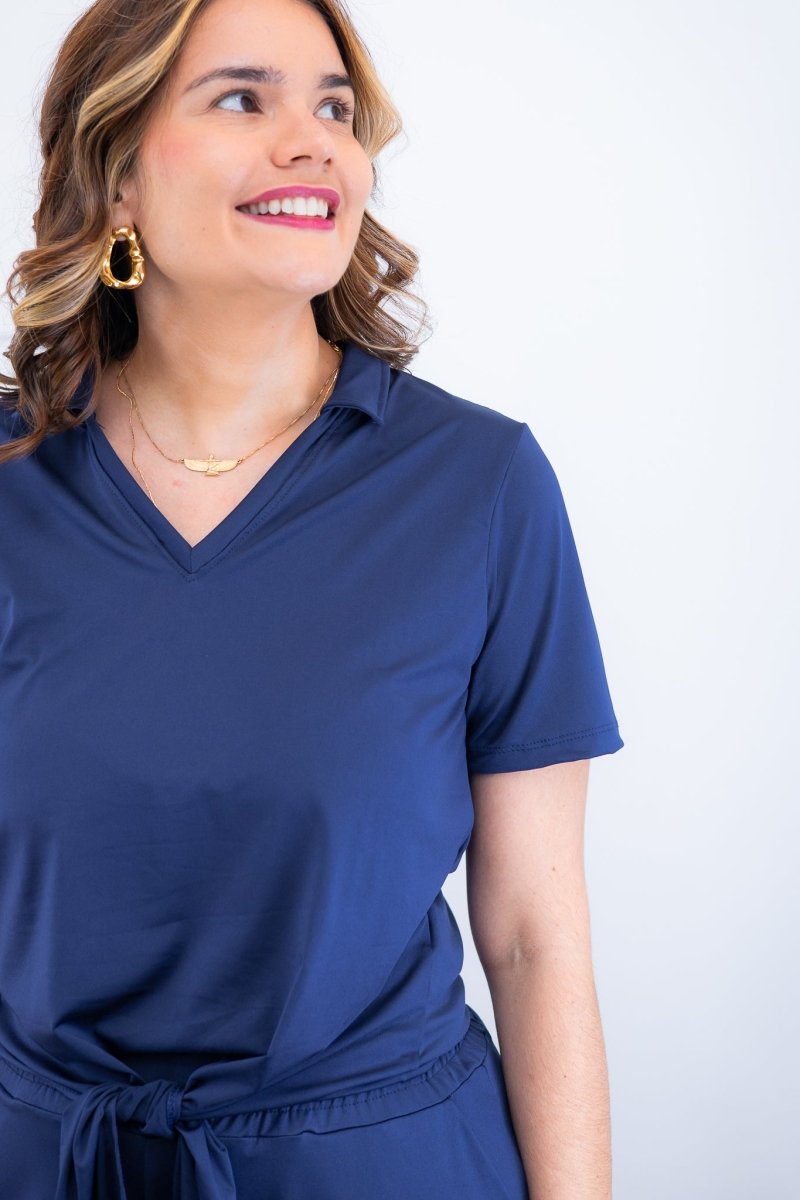 Blusa Elisa – Decote V com Amarração na Frente em Malha Confort - Naguirre Shop