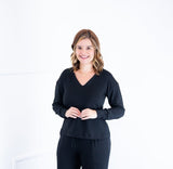 Blusa Emma - Gola V Manga Longa em Moletinho - Naguirre Shop