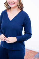 Blusa Emma - Gola V Manga Longa em Moletinho - Naguirre Shop
