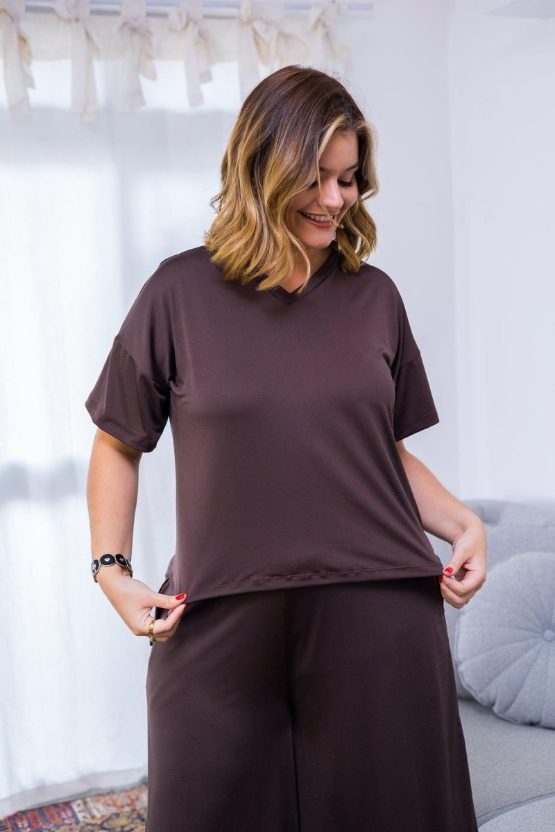 Blusa Estela - Com Decote V Em Malha Confort - Naguirre Shop